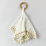 Muslin and Wooden Teether | White